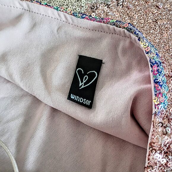 Windsor Pink Sequin Mini Dress – Criss Cross Back – Junior’s Size Small - Picture 12 of 14